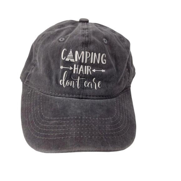 Camping Baseball Hat Cap Camping Hair Dont Care Womens One Size Gray Casual Hat - Picture 1 of 8
